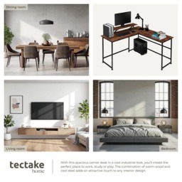 tectake Melrose Industrial Dark Wood Corner Office Desk - Brown - Wilko - thumbnail 6