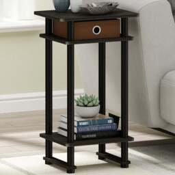 Walplus 2 Shelf Espresso Brown Turn-N-Tube Tall End Table with Bin - Size: 29.49 x 70.41 x 39.5cm - Black - Wilko