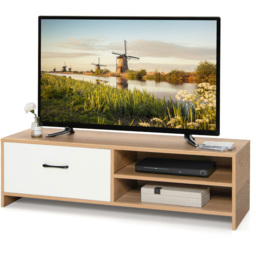 Costway Single Drawer 2 Shelf Natural and White TV Stand - Size: 133 x 55 x 17cm - Multi - Wilko - thumbnail 4