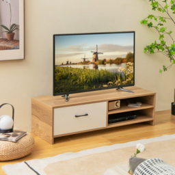 Costway Single Drawer 2 Shelf Natural and White TV Stand - Size: 133 x 55 x 17cm - Multi - Wilko - thumbnail 5
