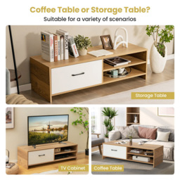 Costway Single Drawer 2 Shelf Natural and White TV Stand - Size: 133 x 55 x 17cm - Multi - Wilko - thumbnail 7