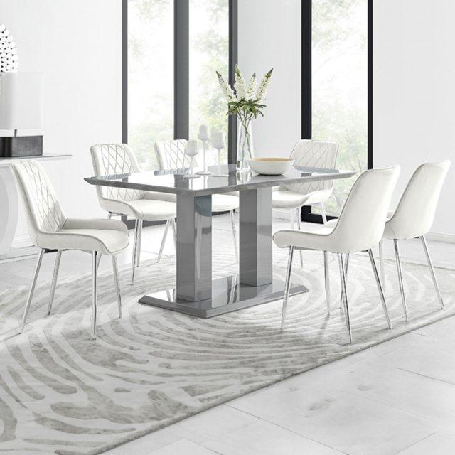 Furniturebox Molini Cesano 6 Seater Dining Set Grey Gloss Cream and Chrome - Wilko - image 1