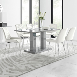 Furniturebox Molini Cesano 6 Seater Dining Set Grey Gloss Cream and Chrome - Wilko - thumbnail 1