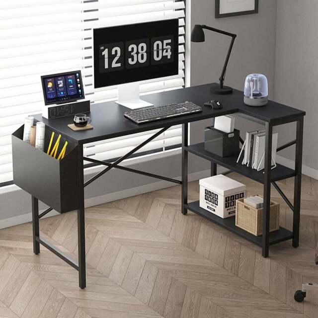Lotus 2 Adjustable Shelve L Shaped Corner Computer Desk Distressed Black - Size: 74 x 100 x 75cm - MCC - Wilko - image 1