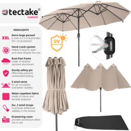 tectake Silia Beige Extra Wide Parasol 4.6 x 2.7m - Size: 5m - Cream - Wilko - thumbnail 7
