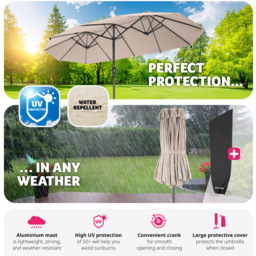 tectake Silia Beige Extra Wide Parasol 4.6 x 2.7m - Size: 5m - Cream - Wilko - thumbnail 6