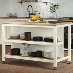 Baumhaus Kitchen Island 2 Shelf Cream Cabinet Open with Breakfast Bar - Wilko - thumbnail 3