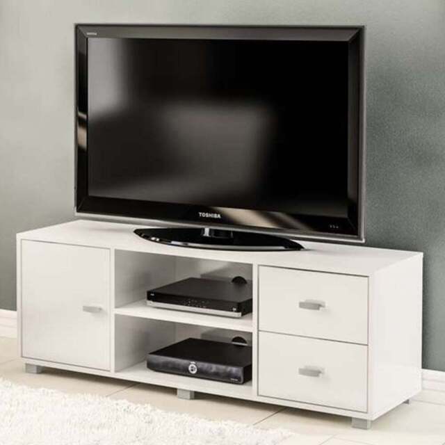 Covent Single Door 2 Drawer 2 Shelf White TV Unit - Size: 57 x 120 x 43cm - Birlea - Wilko