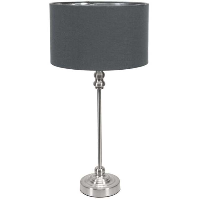 ValueLights Maggie Chrome Candlestick LED Table Lamp with Charcoal and Chrome Lamp Shade - Size: 50 x 25 x 25cm - Silver - Wilko - image 1