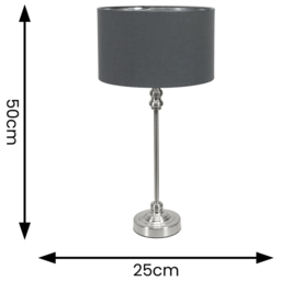 ValueLights Maggie Chrome Candlestick LED Table Lamp with Charcoal and Chrome Lamp Shade - Size: 50 x 25 x 25cm - Silver - Wilko - thumbnail 5