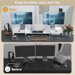 HOMCOM White Adjustable Dual Monitor Stand Riser - Size: 12.0 x 22.0 x 60.0cm - Wilko - thumbnail 6