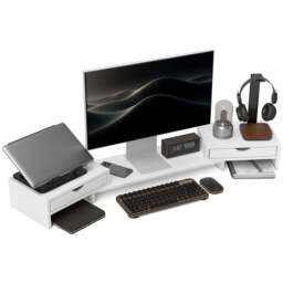 HOMCOM White Adjustable Dual Monitor Stand Riser - Size: 12.0 x 22.0 x 60.0cm - Wilko