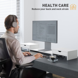HOMCOM White Adjustable Dual Monitor Stand Riser - Size: 12.0 x 22.0 x 60.0cm - Wilko - thumbnail 7