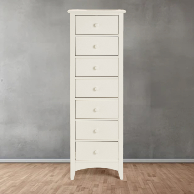 Julian Bowen Cameo 7 Drawer Solid Pine Narrow Chest of Drawers - White - Wilko - image 1