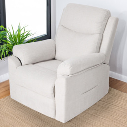 Living and Home Beige White Chenille Push Back Recliner Armchair with Footrest - Size: 102 x 75 x 150cm - Wilko