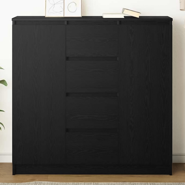 vidaXL 2 Door 4 Drawer Black Wooden Sideboard - Size: 98.5 x 100.5 x 35cm - Wilko - image 1