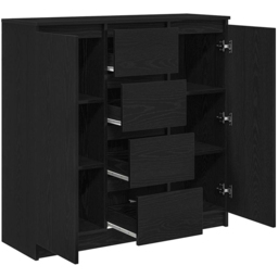 vidaXL 2 Door 4 Drawer Black Wooden Sideboard - Size: 98.5 x 100.5 x 35cm - Wilko - thumbnail 6