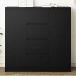 vidaXL 2 Door 4 Drawer Black Wooden Sideboard - Size: 98.5 x 100.5 x 35cm - Wilko