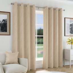 Enhanced Living Natural Herringbone Blackout Eyelet Thermal Curtains 168 x 183cm - Size: W 168 x D 183cm - Brown - Wilko