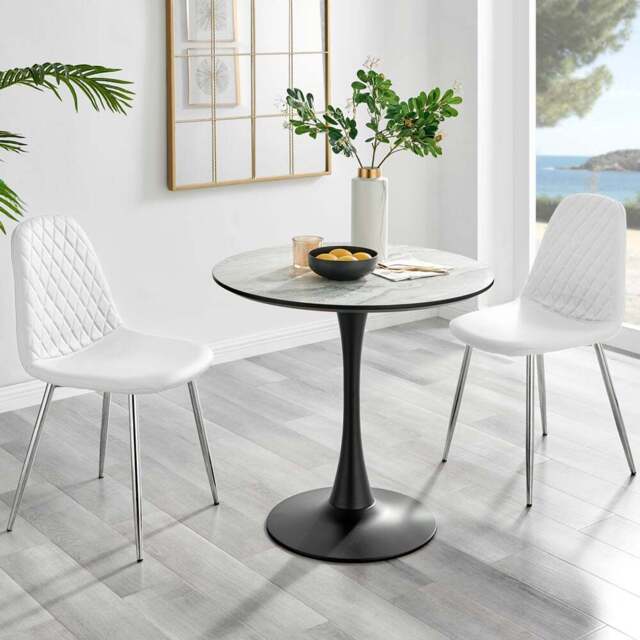 Furniturebox Elissa Solara Marble Effect 2 Seater Round Dining Set White and Chrome - Wilko - image 1