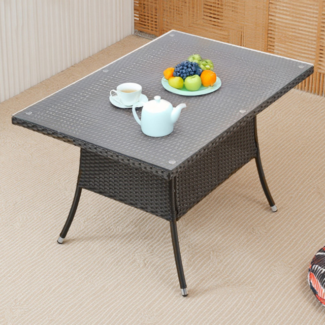 Living and Home Garden Rattan Rectangular Table with Tempered Glass Top - Size: 72 x 120 x 80cm - Black - Wilko - image 1