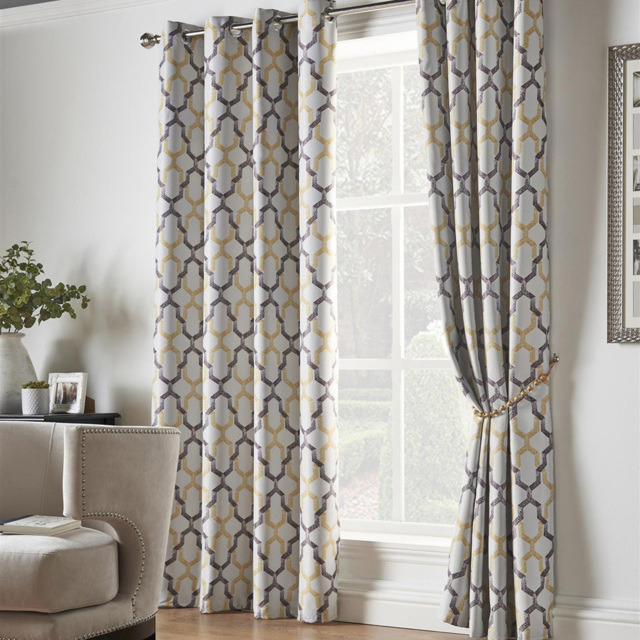 Alan Symonds George Ochre Ring Top Eyelet Curtains 168 x 229cm - Size: W 168 x D 229cm - Wilko - image 1