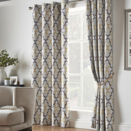 Alan Symonds George Ochre Ring Top Eyelet Curtains 168 x 229cm - Size: W 168 x D 229cm - Wilko - thumbnail 1