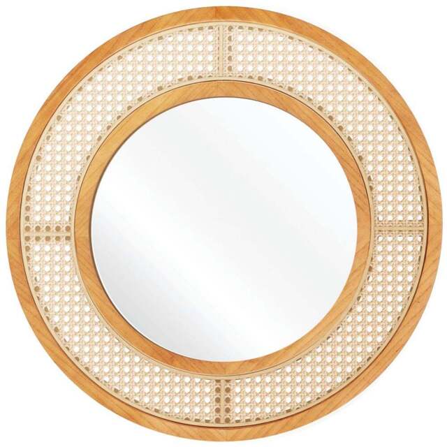 Costway Natural Rattan Round Wall Mirror 65cm - Size: 65 x 65cm - Cream - Wilko - image 1
