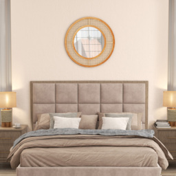 Costway Natural Rattan Round Wall Mirror 65cm - Size: 65 x 65cm - Cream - Wilko - thumbnail 5