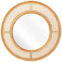 Costway Natural Rattan Round Wall Mirror 65cm - Size: 65 x 65cm - Cream - Wilko