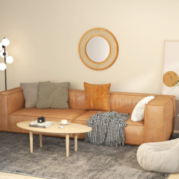 Costway Natural Rattan Round Wall Mirror 65cm - Size: 65 x 65cm - Cream - Wilko - thumbnail 6