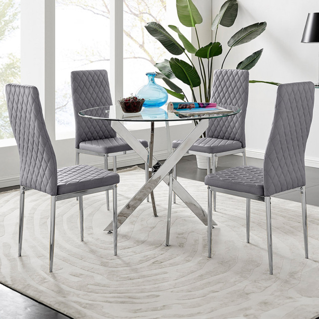 Furniturebox Arona Valera 4 Seater Round Dining Set Grey and Chrome - Wilko - image 1