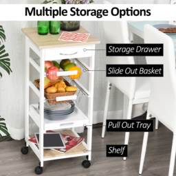HOMCOM White Kitchen Cart - Size: 37 x 37 x 82cm - Wilko - thumbnail 6
