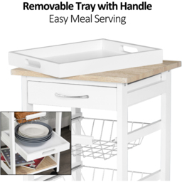 HOMCOM White Kitchen Cart - Size: 37 x 37 x 82cm - Wilko - thumbnail 7