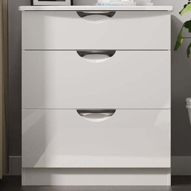 Crowndale Camden 3 Drawer White Gloss and White Deep Chest of Drawers Ready Assembled - White Gloss & White - Wilko - image 1