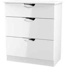 Crowndale Camden 3 Drawer White Gloss and White Deep Chest of Drawers Ready Assembled - White Gloss & White - Wilko - thumbnail 4