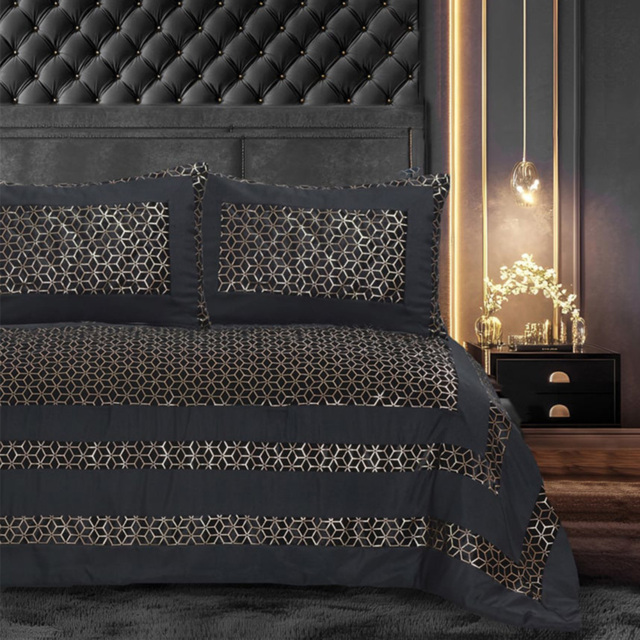 Velosso Sephora Black and Gold Bedspread Set 235 x 235cm - Size: King - Wilko - image 1