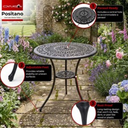 Centurion Positano 2 Seater Black Round Garden Bistro Table with Parasol Hole - Wilko - thumbnail 7