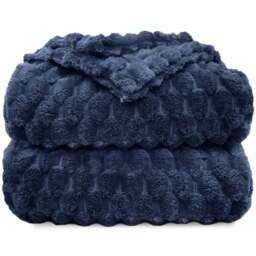 Velosso Navy Chunky Popcorn Throw 150 x 200cm - Size: 200 x 150 x 1cm - Wilko