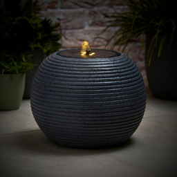 ValueLights Round Ribbed Cascading Water Fountain Feature Solar Powered Outdoor Garden Light - Size: 24.5 x 31 x 31cm - Grey - Wilko - thumbnail 6