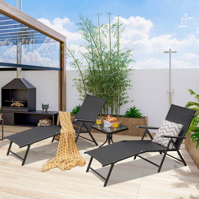 Costway Set of 2 Black Adjustable Foldable Chaise Lounge Chair - Size: 81 x 66 x 37cm - Wilko - image 1