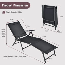 Costway Set of 2 Black Adjustable Foldable Chaise Lounge Chair - Size: 81 x 66 x 37cm - Wilko - thumbnail 7