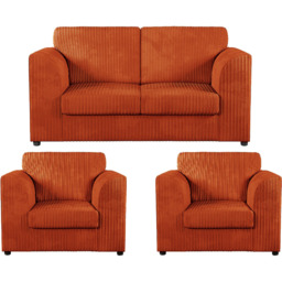 Luxor 4 Seater Orange Jumbo Cord Full Back Sofa Suite - Wilko - thumbnail 3