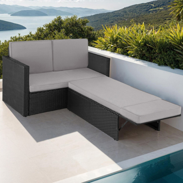 tectake Corfu Black and Grey 2 Seater Garden Sofa - Wilko - image 1