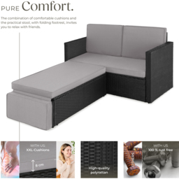 tectake Corfu Black and Grey 2 Seater Garden Sofa - Wilko - thumbnail 4