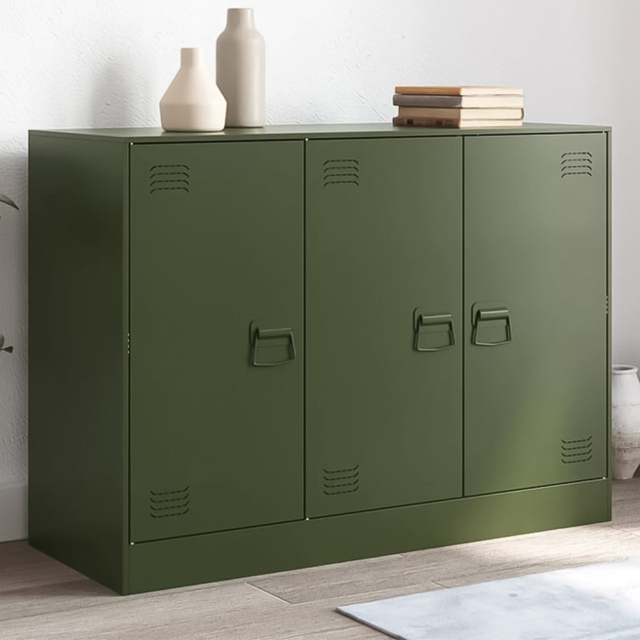 vidaXL 3 Door Olive Green Metal Sideboard - Size: 73 x 99 x 39cm - Wilko - image 1