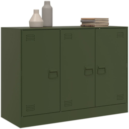 vidaXL 3 Door Olive Green Metal Sideboard - Size: 73 x 99 x 39cm - Wilko - thumbnail 5