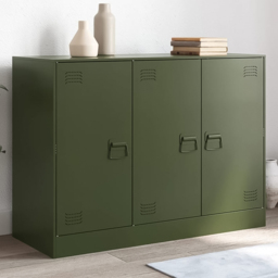 vidaXL 3 Door Olive Green Metal Sideboard - Size: 73 x 99 x 39cm - Wilko