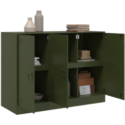 vidaXL 3 Door Olive Green Metal Sideboard - Size: 73 x 99 x 39cm - Wilko - thumbnail 6