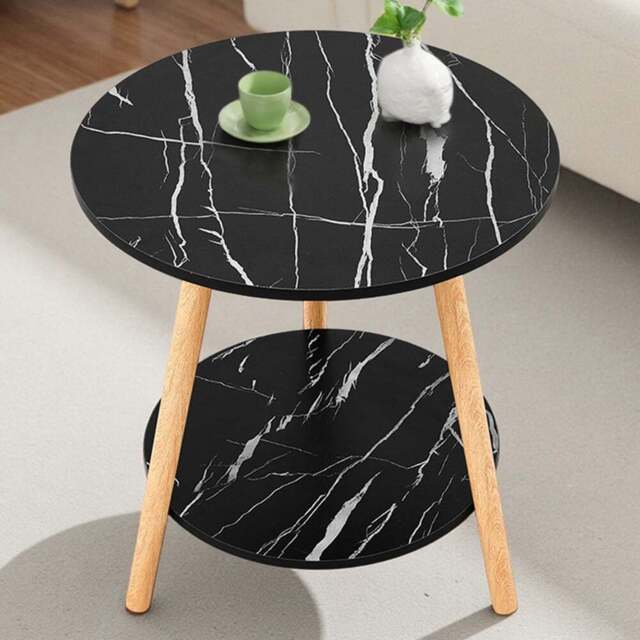 Living and Home 2 Shelf Black Marble Effect Side Table - Size: 50 x 50 x 50cm - Wilko - image 1